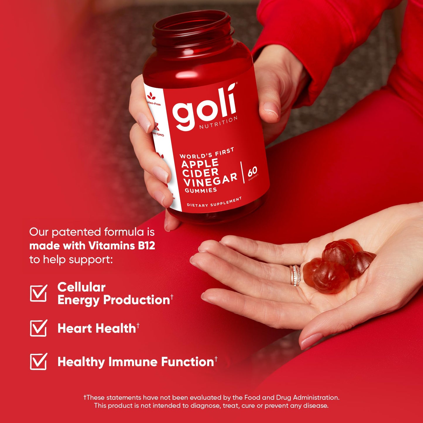Goli Apple Cider Vinegar Gummies - Worlds First ACV Gummy with Vitamin B12, Beetroot & Pomegranate - Vegan, Non-GMO, Gluten-Free, 180 Count (3 Pack)
