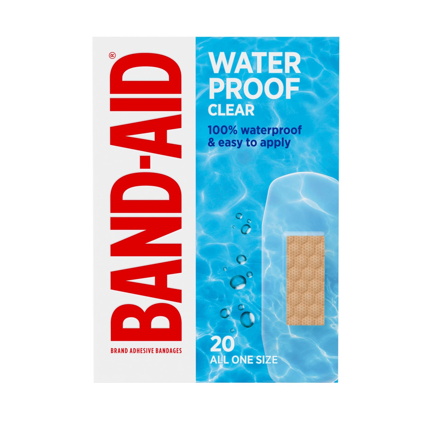 BAND-AID Brand Clear Waterproof Adhesive Bandages, All One Size, 20 Count