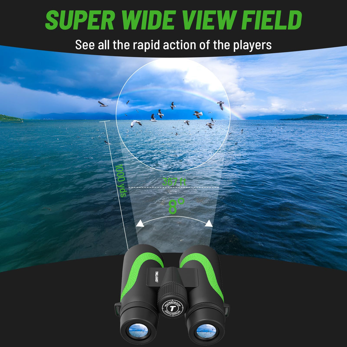 15x55 UHD Binoculars for Adults High Powered with Phone Adapter - Large View, BAK4 Prism, Waterproof, Lightweight for Bird Watching, Hunting, Cruise, Travel, Camping (Green)