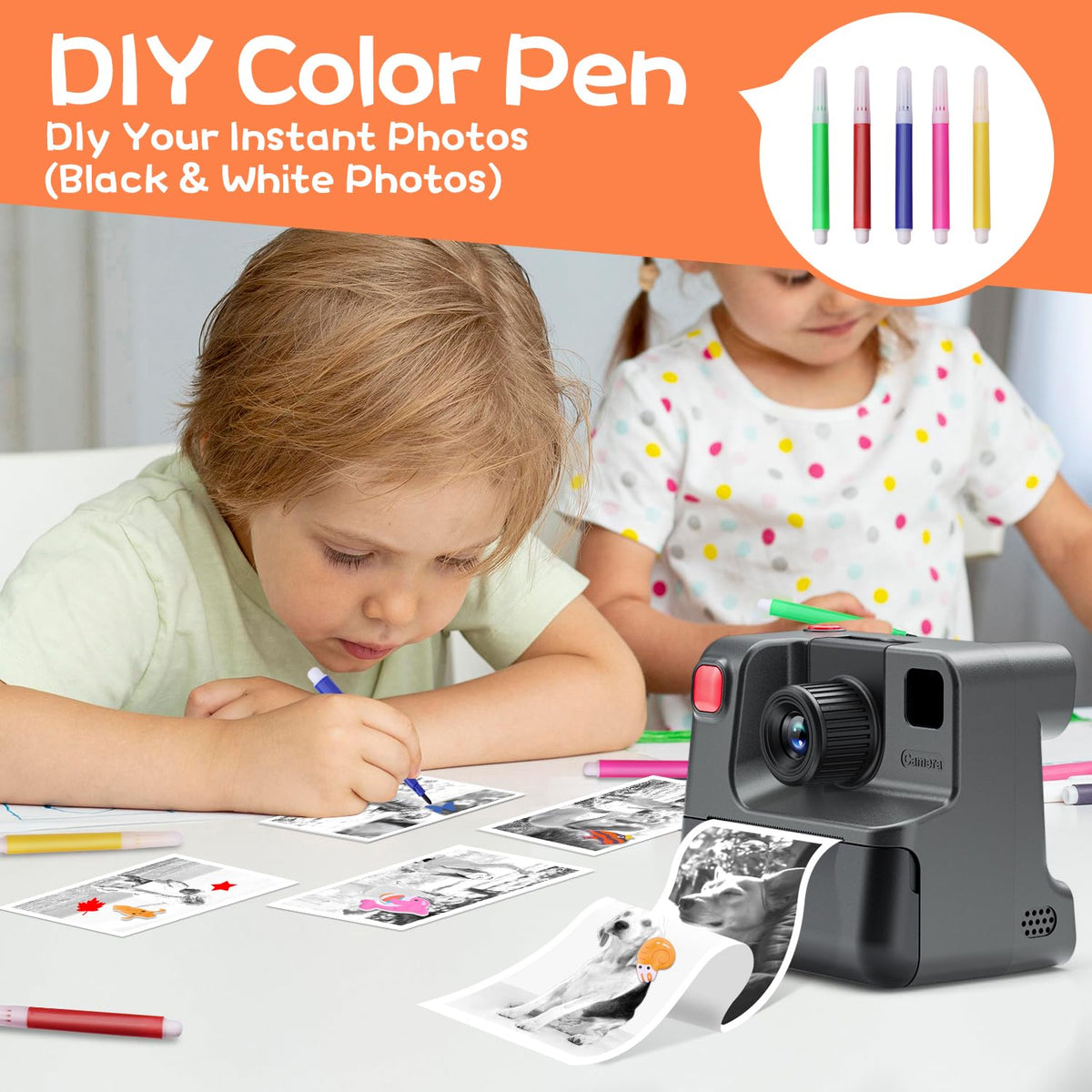 Kids Camera Instant Print, Christmas Birthday Gifts for Girl Boys 3-12 Years Old, FHD Selfie Digital Video Cameras Toddler 3 Rolls Print Paper & 32G Card