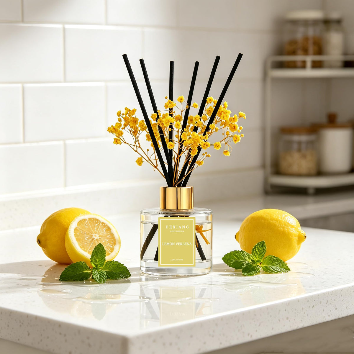 Reed Diffuser Set,3.38 fl oz (100 ml) Lemon Verbena Oil Diffusers with 6 Reed Sticks for Bathroom Shelf Decor Home Fragrance Reed Diffuser