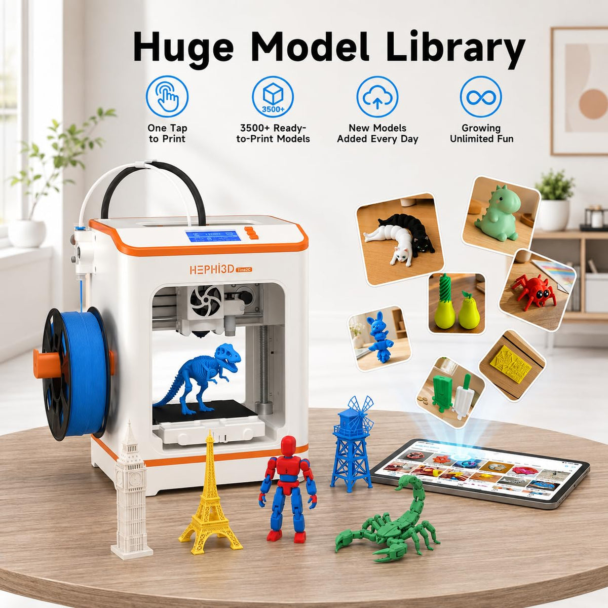 Hephi3d TINA2C 3D Printer for Beginners & Kids with Filament Starter Kit