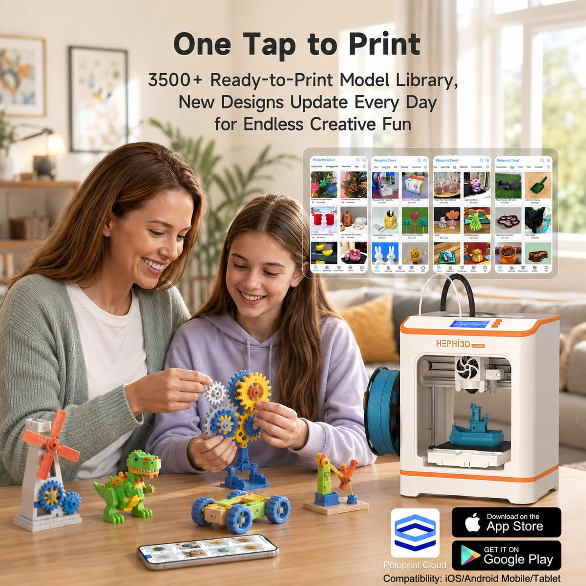 Hephi3d TINA2C 3D Printer Beginner Friendly, Easy-Ready to Print in 5 Mins