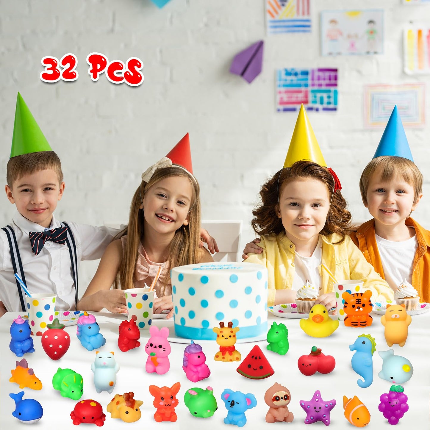 nobasco Squishies, 32 Pack Mochi Squishy Toys - Kawaii Cat Squishys Slow Rising Animals - Party Favors, Goodie Bag, Birthday Gifts, Mini Squishies Stress Reliever Toy