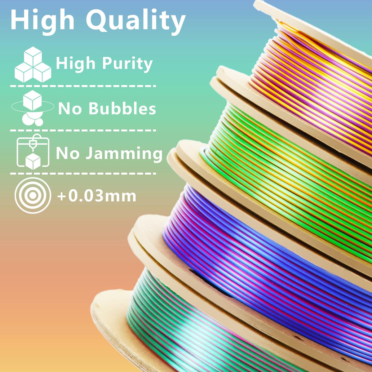 LOVOON 3D Printer Filament Bundle, Silk PLA Multicolor Filament, 200g x 4
