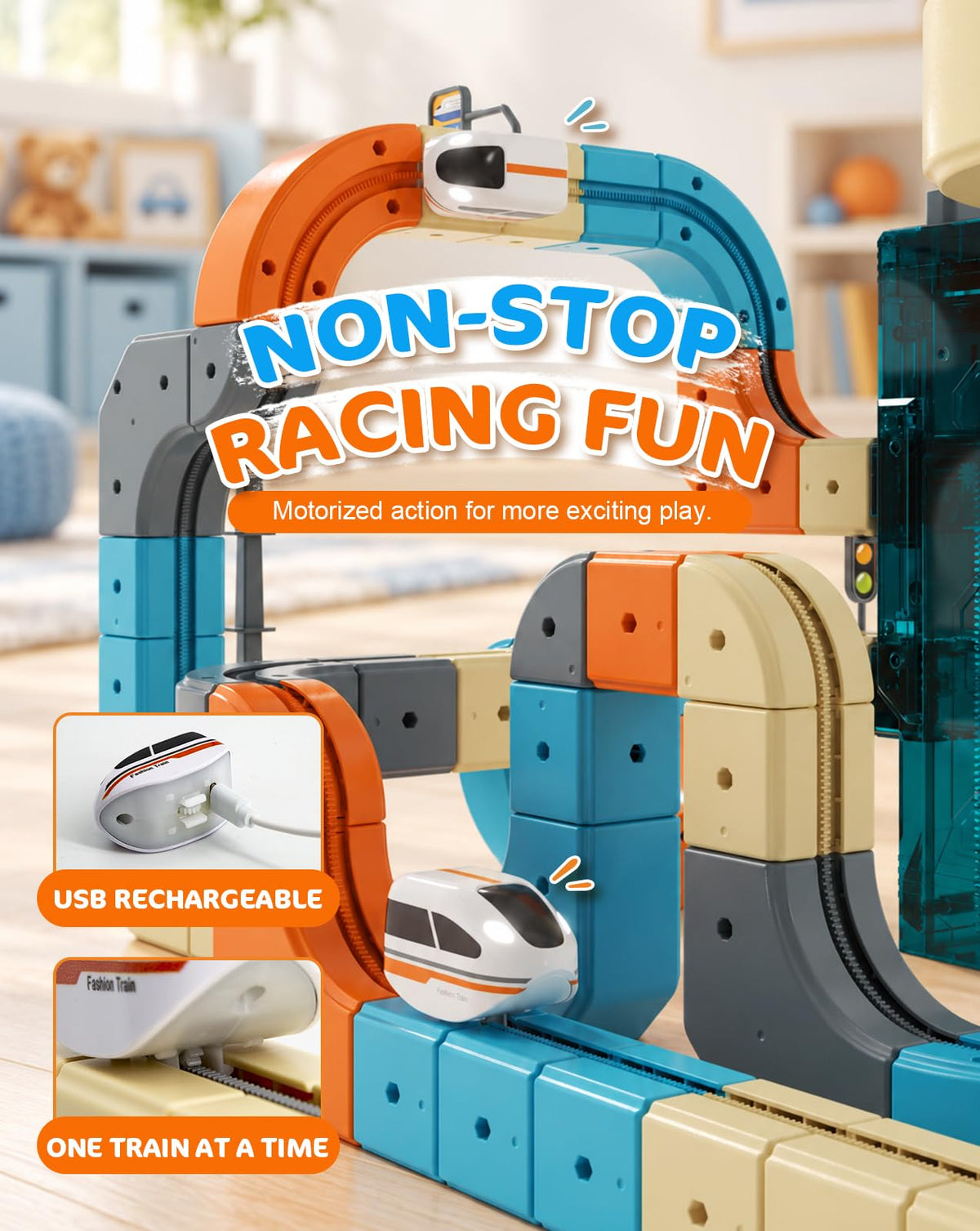 106PCS 3D Electric Train Track Toy Set for Kids with Interactive Elevator