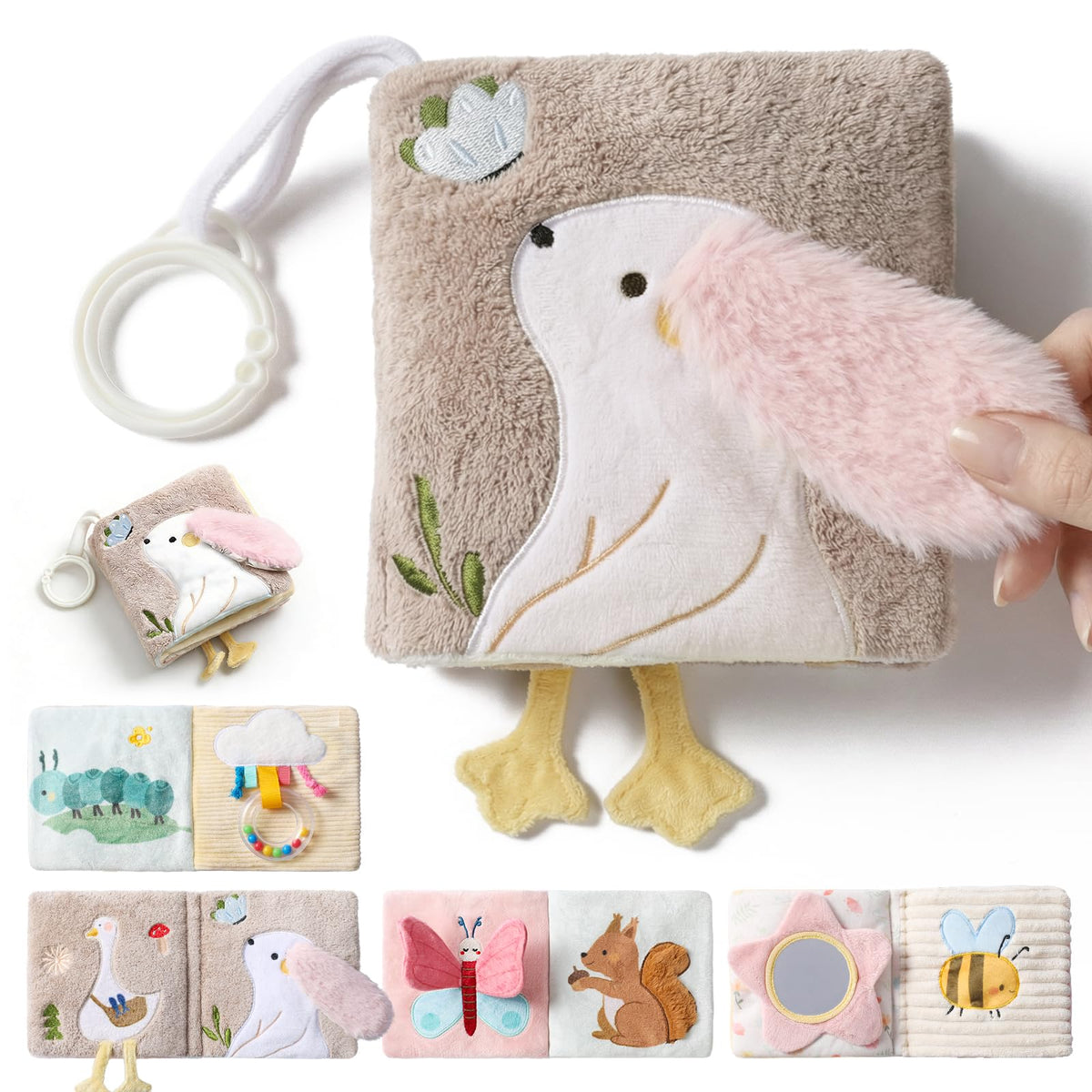let's make Soft Baby Book, Sensory Crinkle Cloth Books for Babies 0-6 6-12 Months, Animal Tummy Time Toys with Baby Mirror & Squeaker, Touch and Feel Travel Stroller Toy, Newborn Gift Baby Shower
