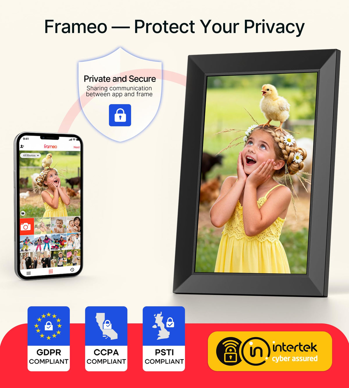 Frameo Digital Picture Frame 10.1" Electronic Photo Frames WiFi 32GB Memory
