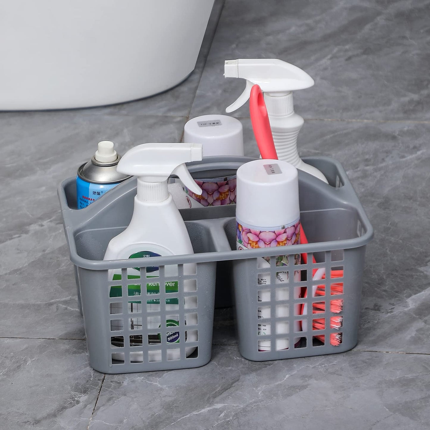 Portable Shower Caddy Basket Plastic Storage Basket with Compartments Grey