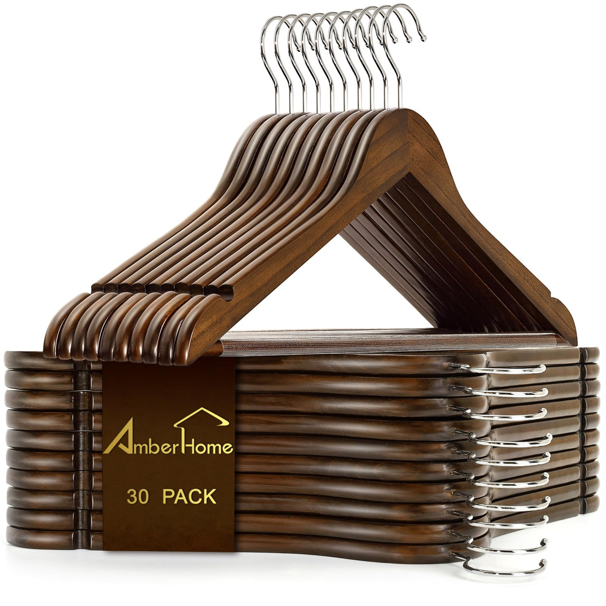 Amber Home 30 Pack Retro Wooden Coat Hangers, Wood Suit Hangers
