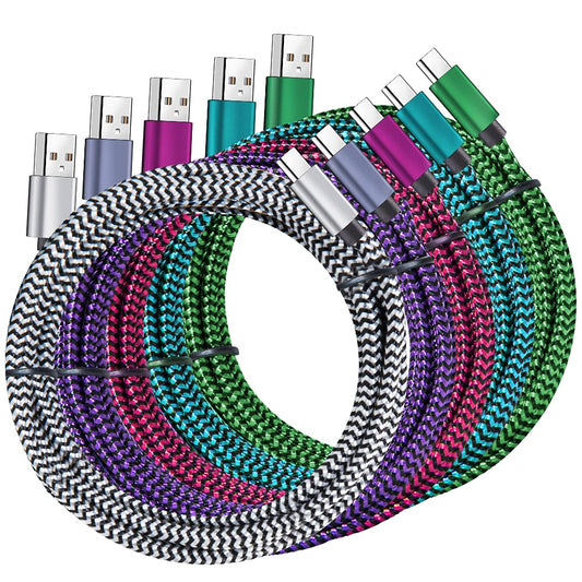 QQLIKE USB C Cable, 5 Pack (6FT) 3A Fast Charging Nylon Braided Type C Cord