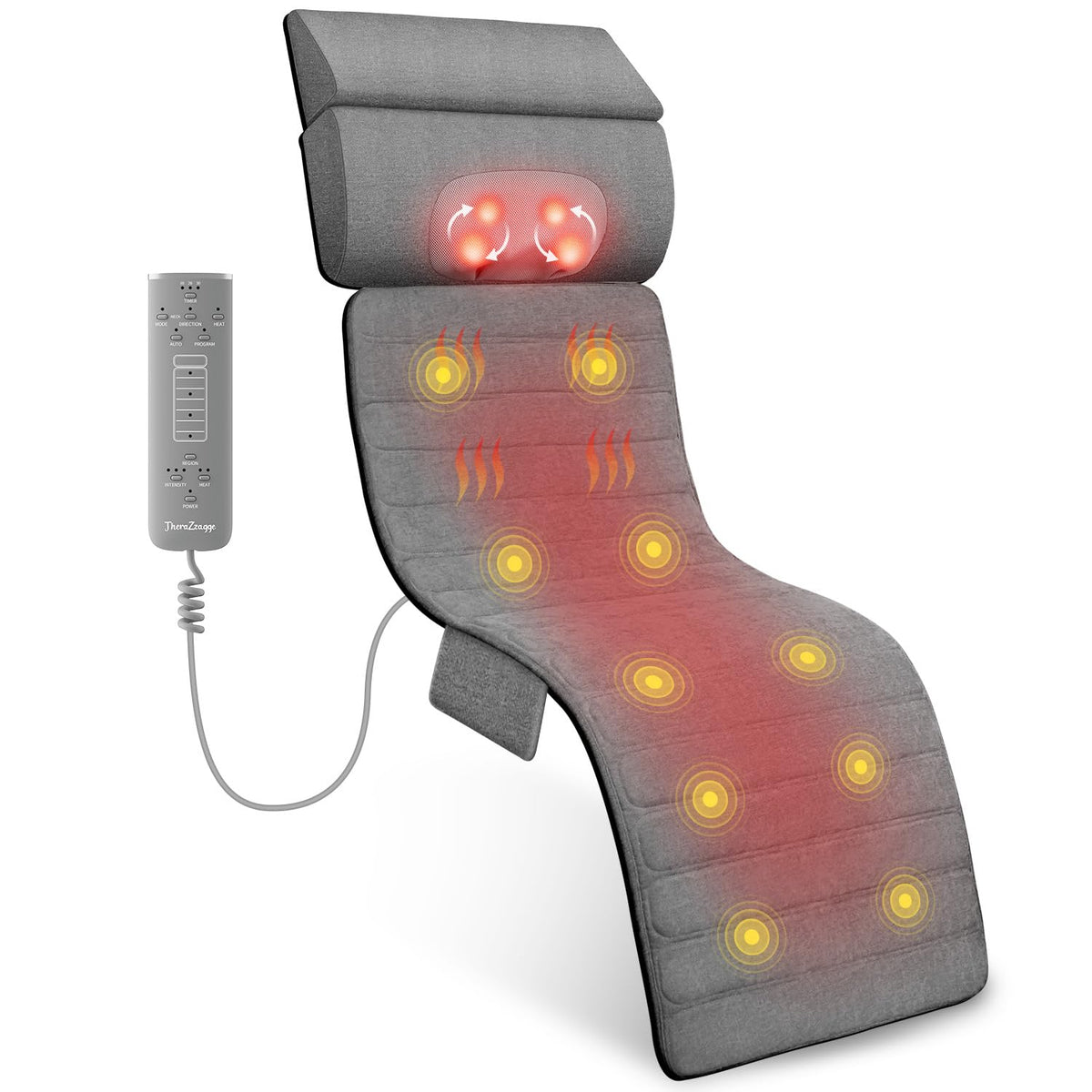 THERAZZAGGE Full Body Massage Mat with Heat, Detachable Neck Massager, Massage Pad with 10 Vibrating Motors, Home Office Use, Gift for Men Women Parents Christmas