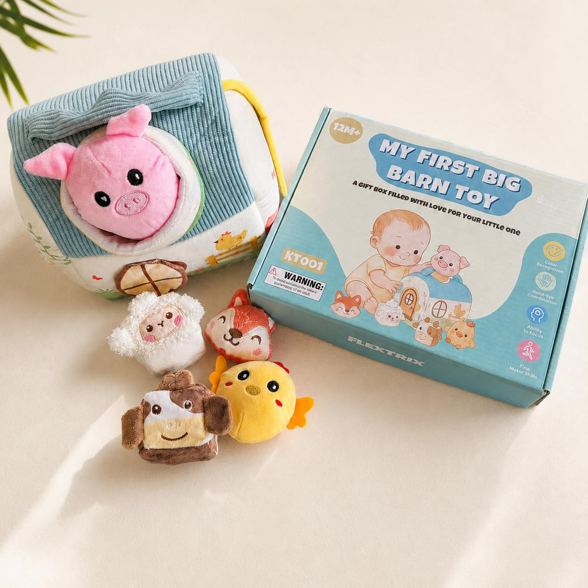 Baby Sensory Toys 6-12 Months Soft Rattle Plush Barn Animal Baby Boy Gifts