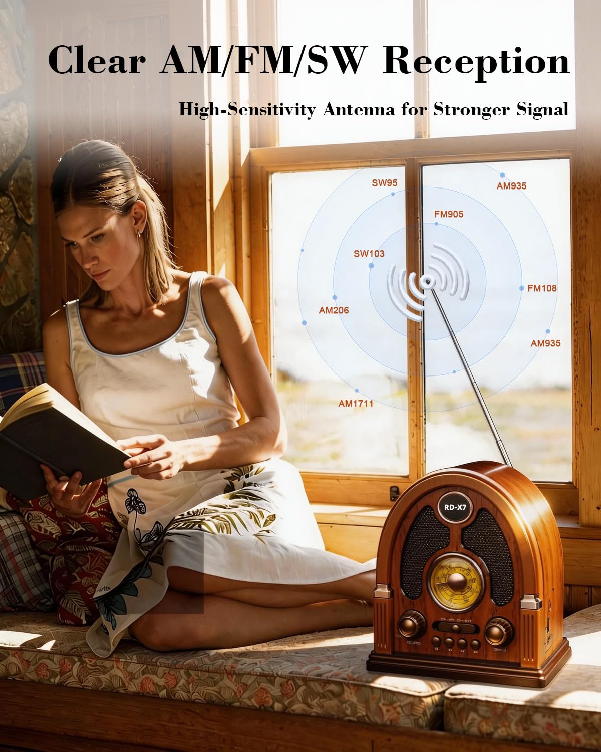 Qneye Portable Vintage AM/FM/SW Radio with Bluetooth Speaker, Retro Design