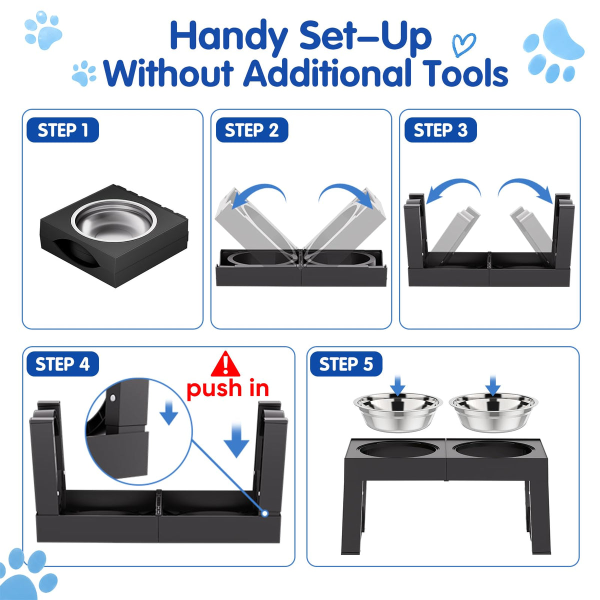 XIAZ Elevated Dog Bowls Large Breed Raised Dogs Bowl Stand Large/Medium Sized Dog Stainless Steel Food Water Bowl Stands 5 Heights Adjustable 9/11/12/14in Black Pet Feeder Dish Station