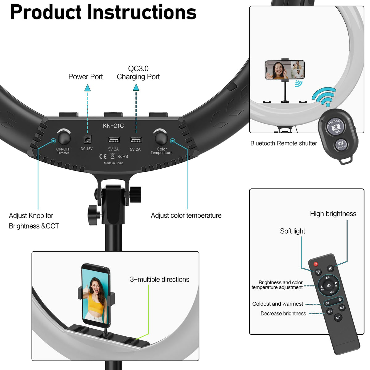 Hagibis 21 inch Ring Light with Stand Outer 55W 5600k Dimmable LED Light, Tripod Stand,and Phone Holder，Remote Controller,Carrying Bag ，CRI 97+ 2540lux, for Streaming Home Office Zoom Call Lighting