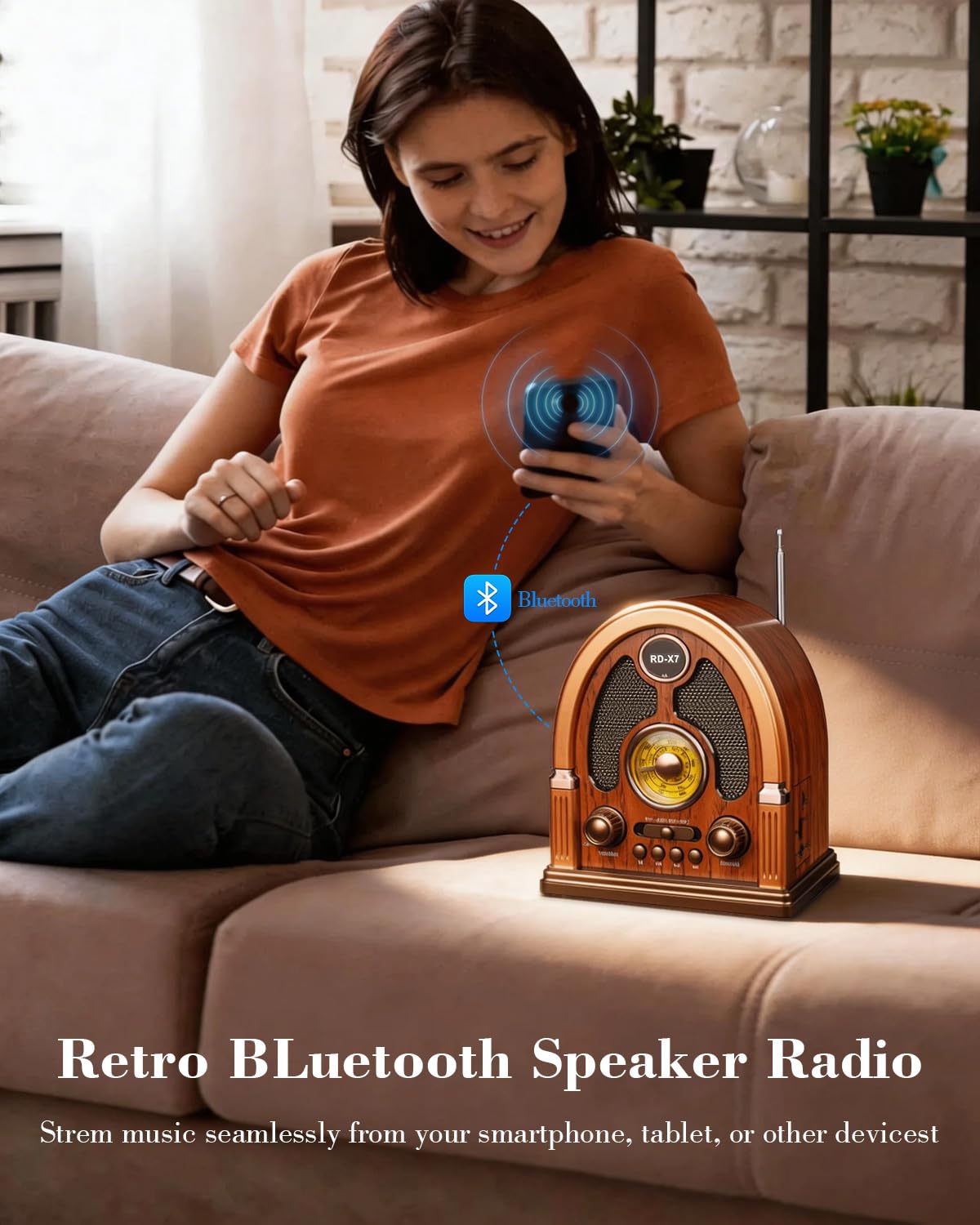 Qneye Portable Vintage AM/FM/SW Radio with Bluetooth Speaker, Retro Design
