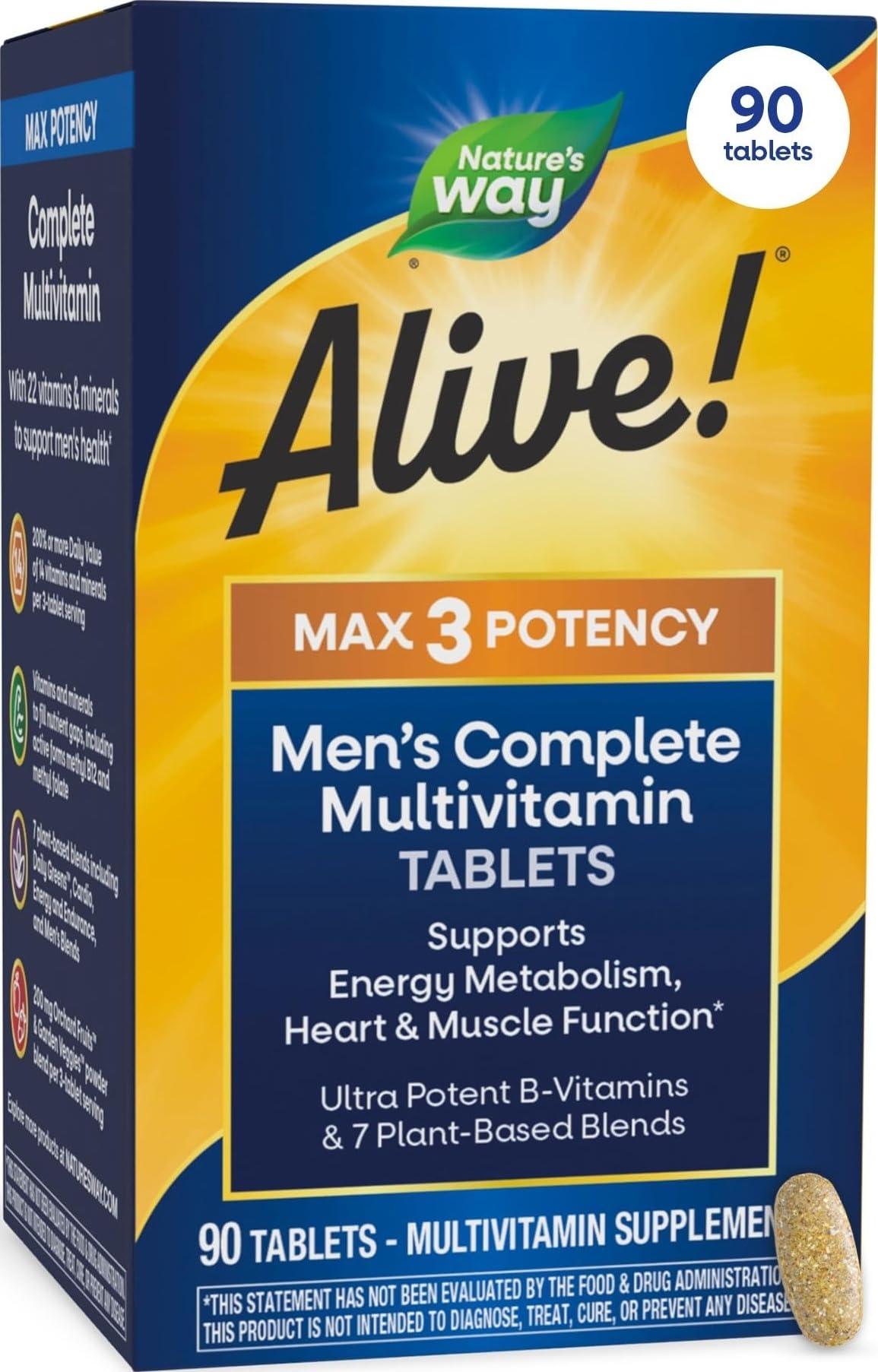 Nature's Way Alive! Men’s Max3 Potency Daily Multivitamin, 90 Tablets