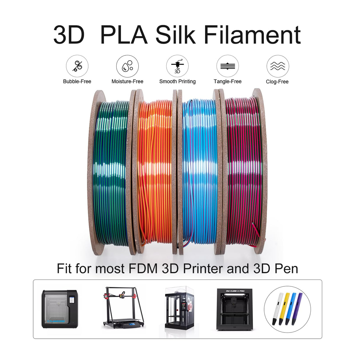 Kretrum Silk Dual Color 3D Printer Filament Bundle, 1.75 mm Color Changing PLA Bundle, 4 Spools 250g Each (Rose & Blue, Red & Gold, Violet & Green, Blue & Green)