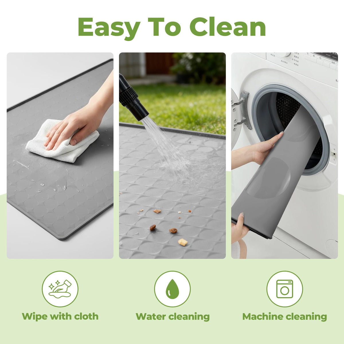 TCULOSD Extra Large 34x22 Inch Machine Washable Silicone Pet Food Mat - Waterproof Dog & Cat Bowl Mat with Raised Edge, Non-Slip Floor Protector for Large Dogs, Multi-Pet Homes (Grey)