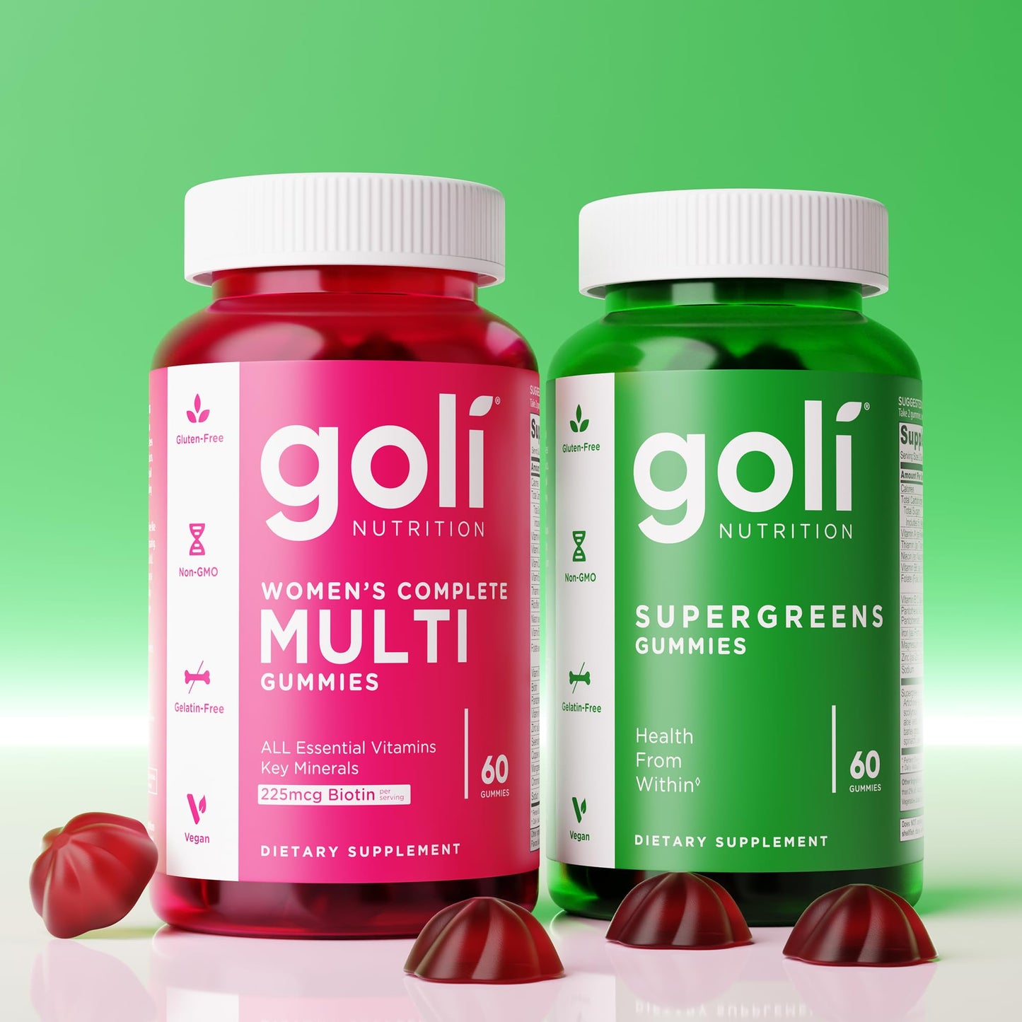 Goli SuperGreen Vitamin Gummy - 60 Count - Essential Vitamins and Minerals - Plant-Based, Vegan, Gluten-Free & Gelatin Free - Health from Within, Pack of 1
