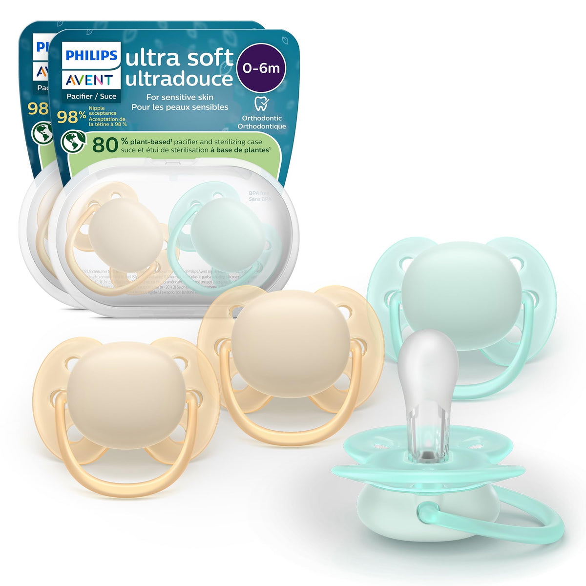 Philips Avent Ultra Soft Baby Pacifier for 0-6 Months, BPA-Free, 4-Pack