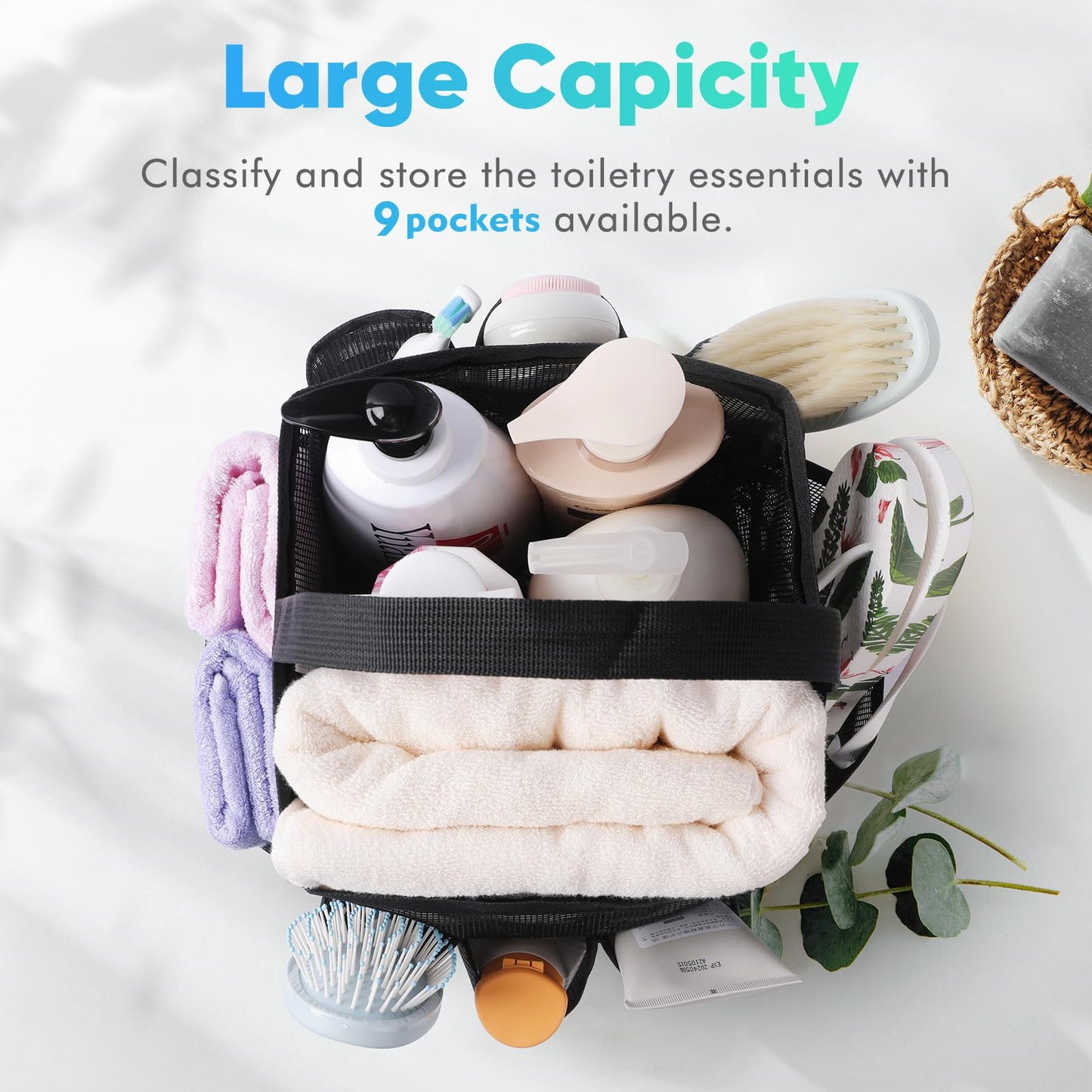 EUDELE Mesh Shower Caddy Portable for College Dorm Room Essentials, Shower Caddy Dorm with 9-Pocket Large Capacity for Beach, Swimming, Gym, Camping, Travel essentials