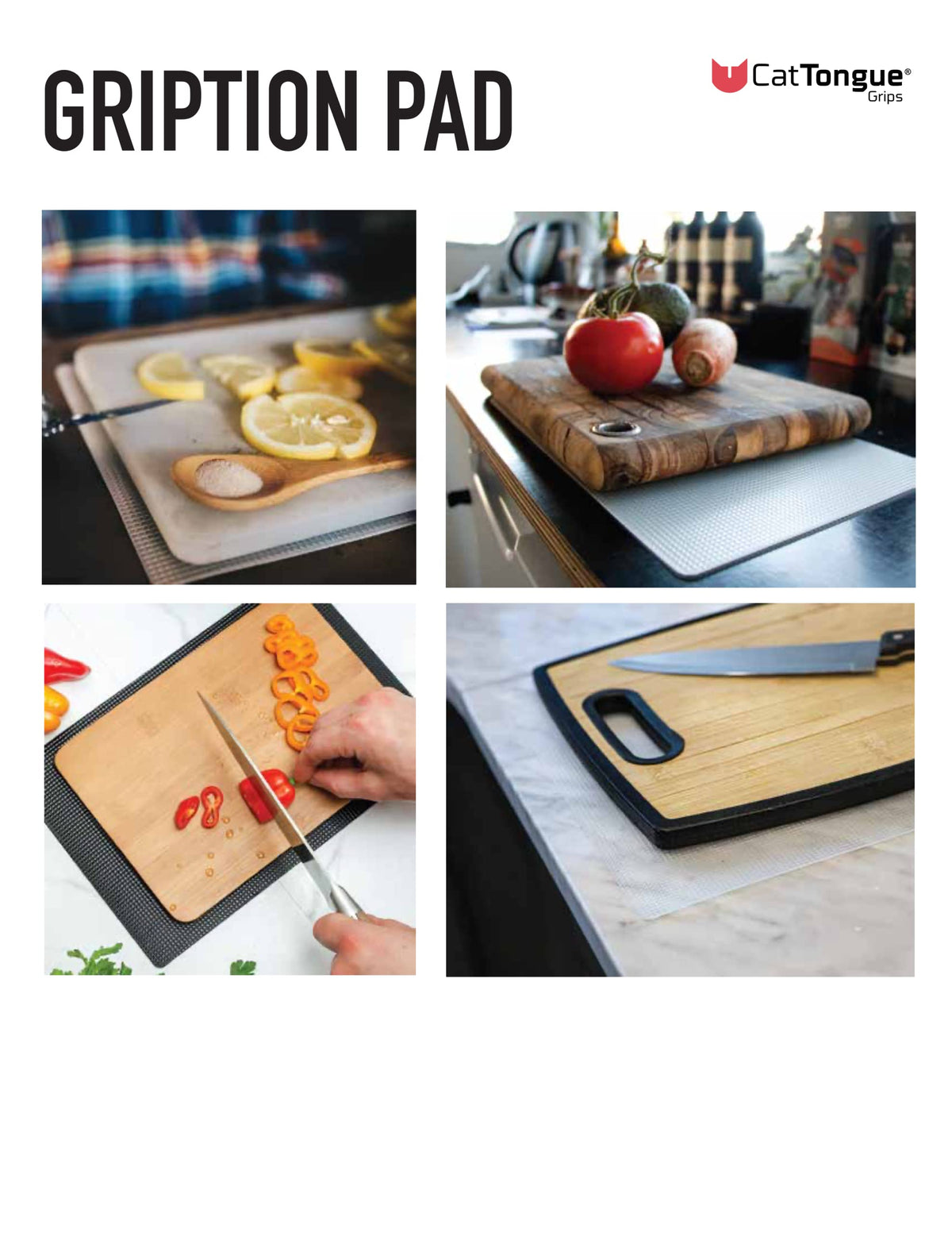 CatTongue Grips 8"x12" Non-Slip Mat for Cutting Board, Clear, 1-Pack