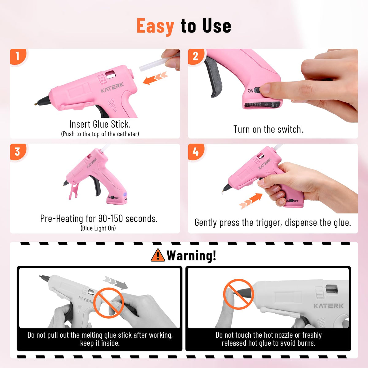 Katerk 3.7V Cordless Hot Glue Gun Kit with 15 Glue Sticks, 90s Fast Heating