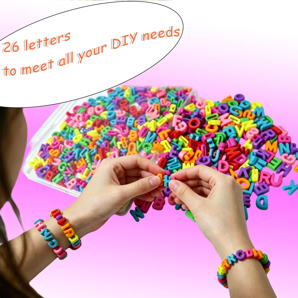 YMSDZHL Alphabet Bead A-Z 650Pcs Large 3D Bead for Bracelet Jewelry Making