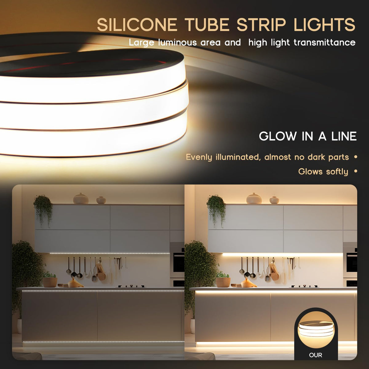 VOEWT LED Strip Lights Warm White 3000K,9.8ft 110-120V Neon Rope Lights,Flexible Silicone Outdoor Waterproof Neon Strip Lights for Bedroom,Mirror,Kitchen Cabinet, Living Room,Halloween Decor