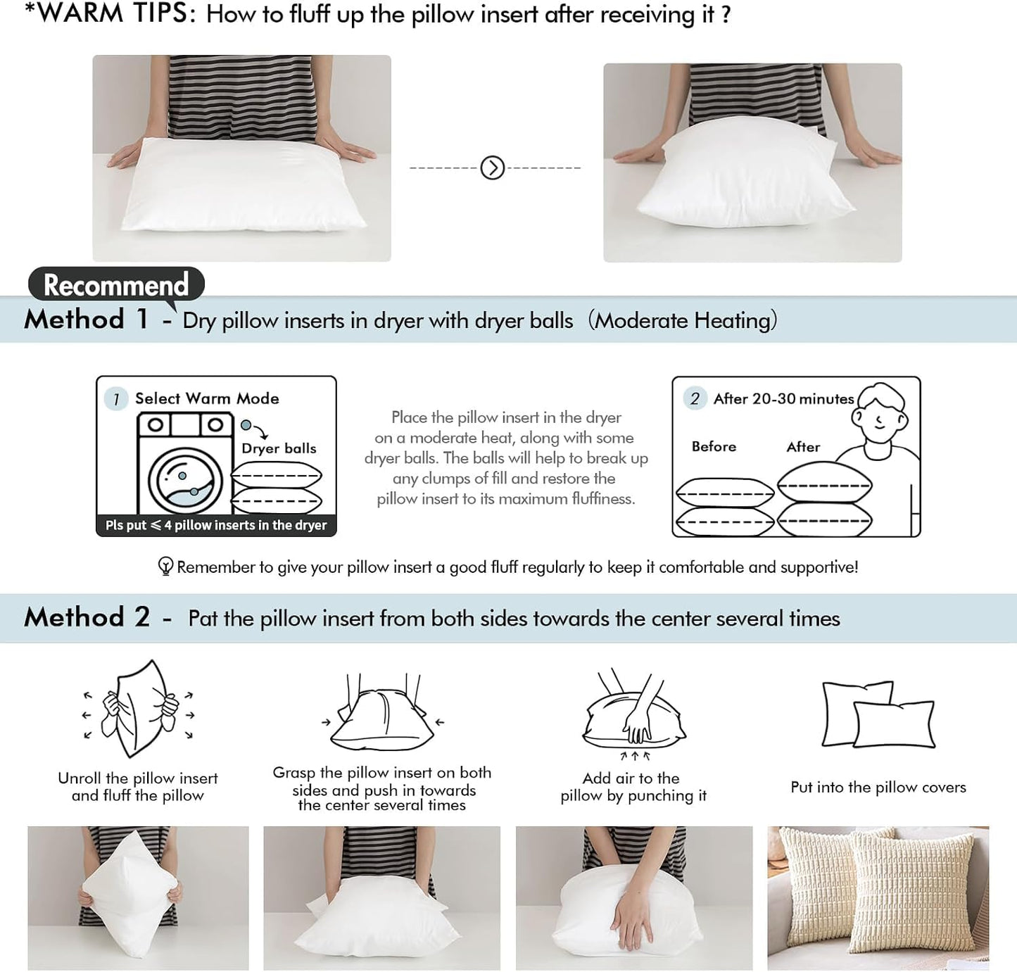 MIULEE 12x20 Pillow Insert, Throw Pillow for Couch Sofa Bed