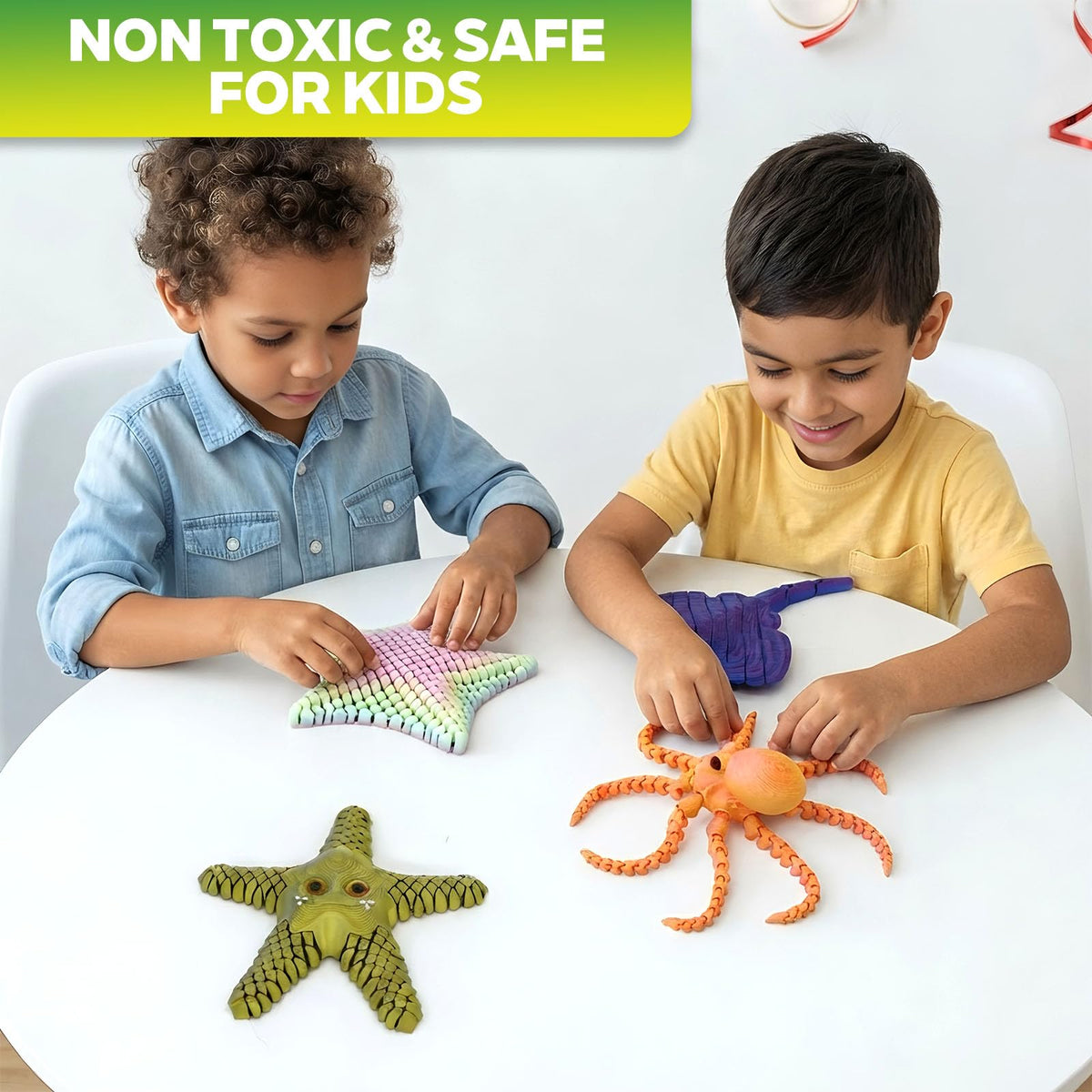 7 Pcs 3D Printed Articulated Fidget Toys, Flexible Sea Creatures Set – Octopus Shark Whale Bioluminescent Starfish Clownfish Ray Starfish for Stress Relief Desk Decoration (Set)