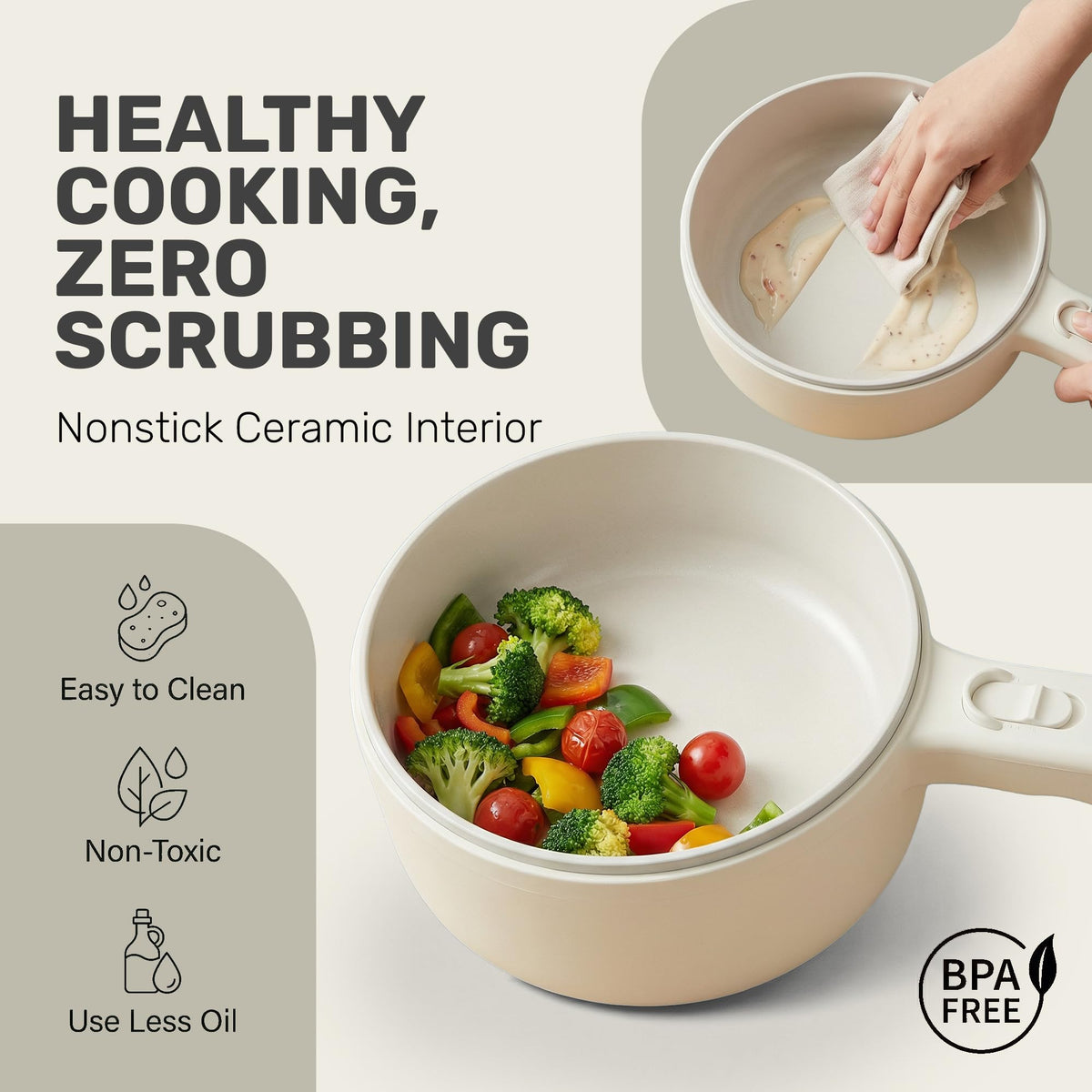 CERAMAX PRO 1.5L Electric Hot Pot with Lid & Steamer