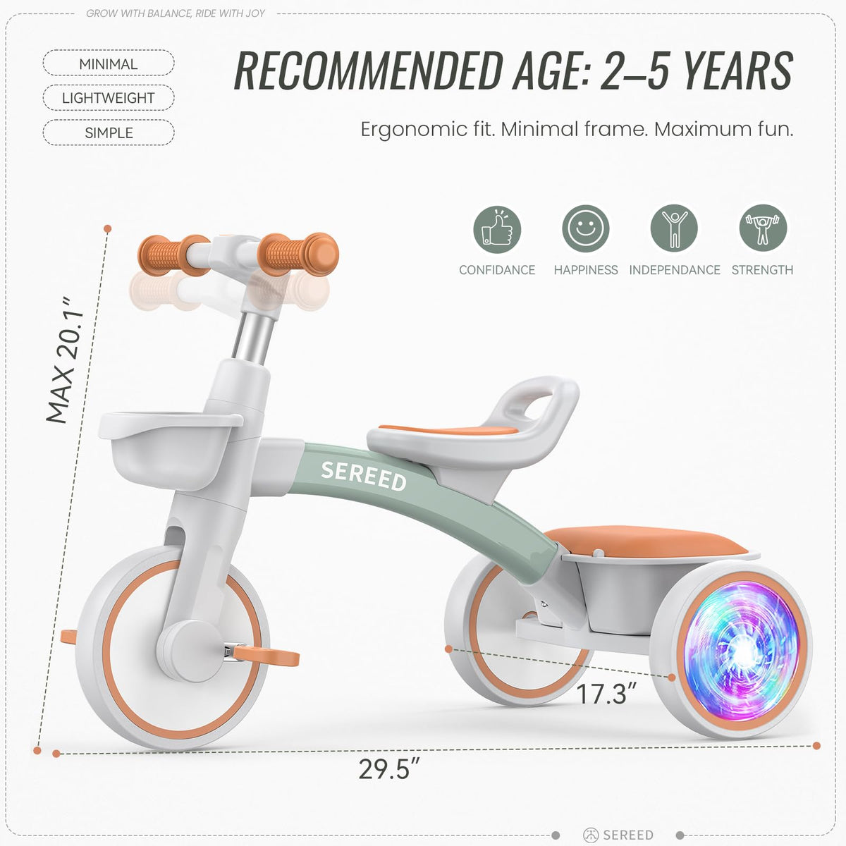 SEREED Colorful Lighting Kid Tricycle Gift Toy for Ages 2-5 Boys Girls