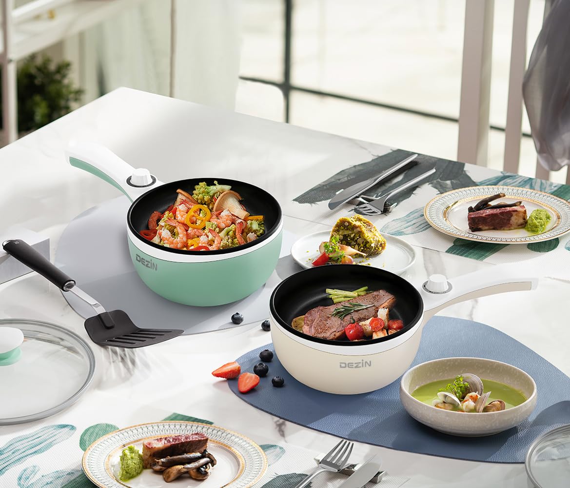 Dezin Hot Pot Electric, 1.5L Non-Stick Portable Electric Pot, Dual Power