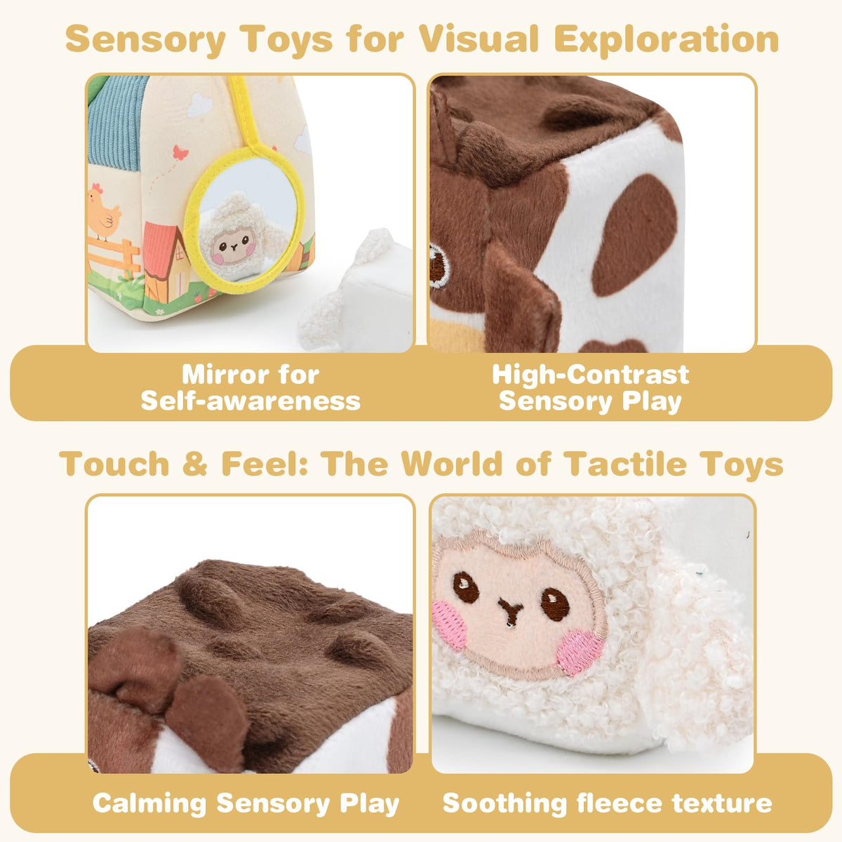 Baby Sensory Toys 6-12 Months Soft Rattle Plush Barn Animal Baby Boy Gifts
