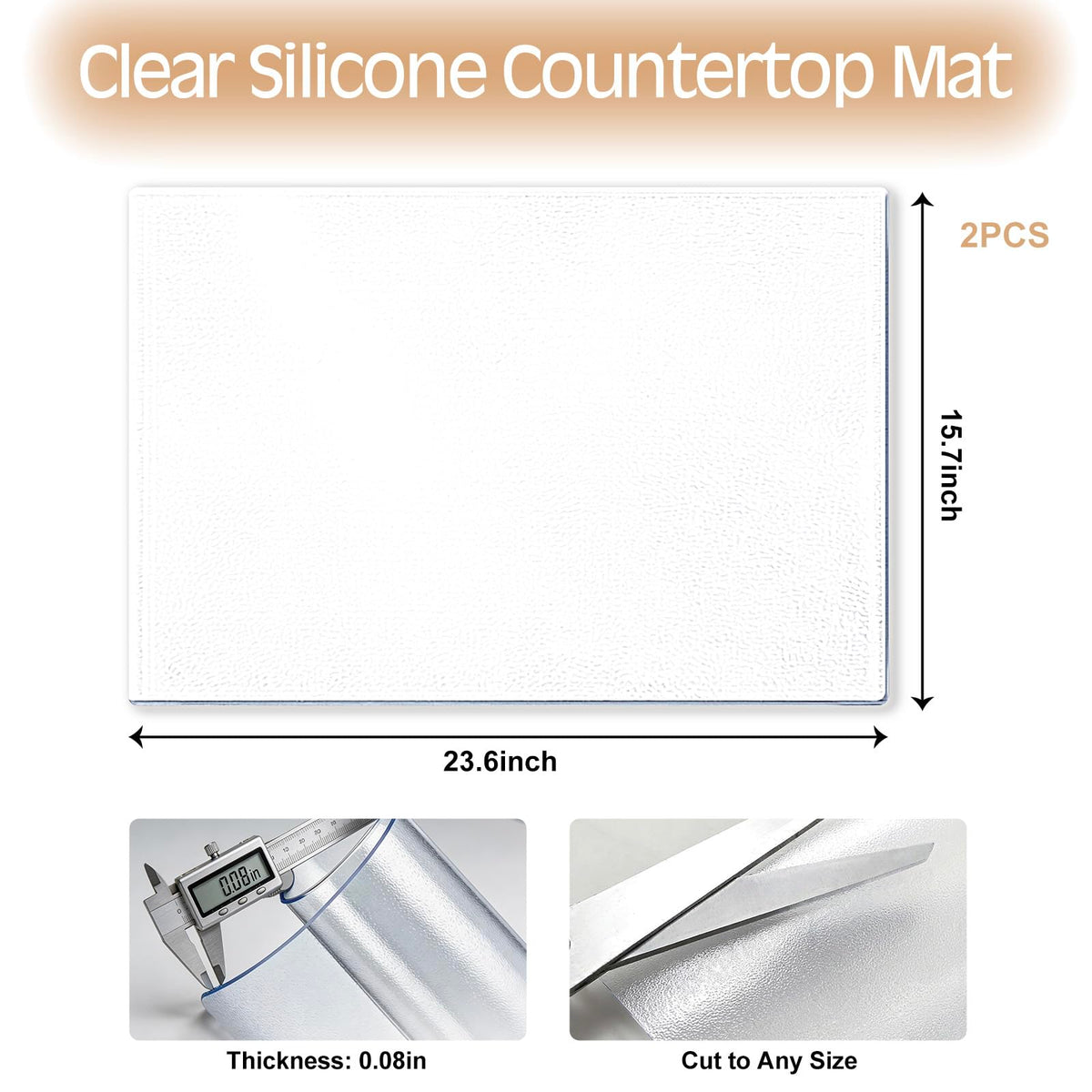 2PCS Clear Silicone Countertop Protector Mat 23.6x15.7 for Kitchen Counter