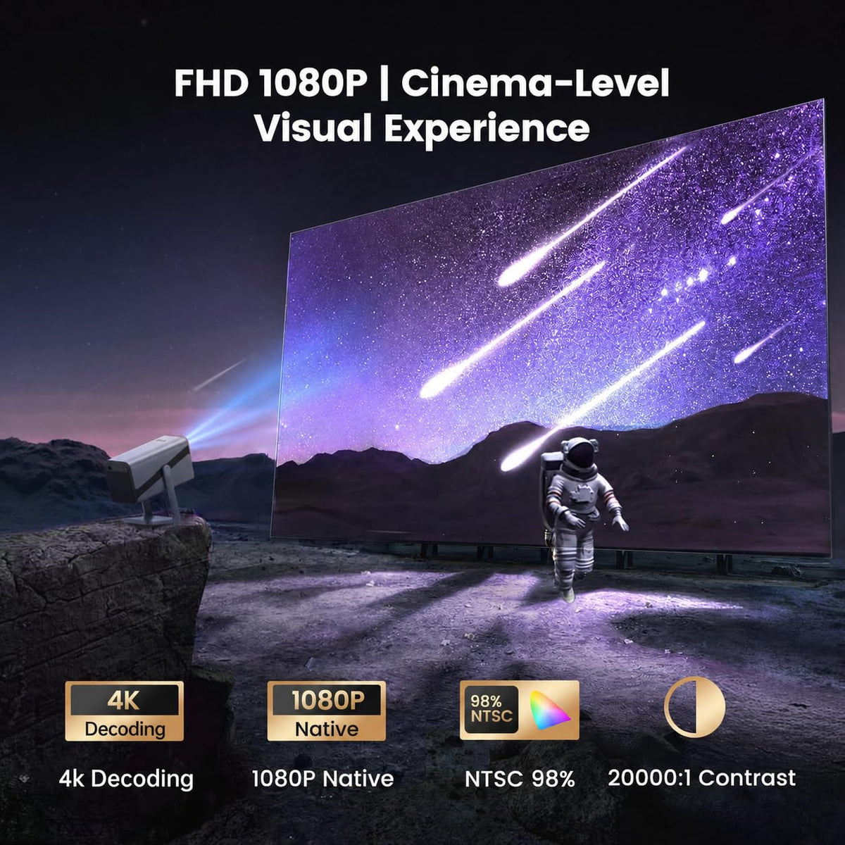 [4K Support/Auto Focus/360°Adjustable Stand]Smart-Mini-Projector with WiFi 6 and Bluetooth5.2, Native 1080P Portable Projector, Dolby Audio, iWIMIUS Outdoor Movie Proyector Compatible with Netflix