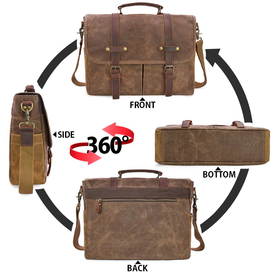 NEWHEY Mens Messenger Bag 15.6 Inch Business Office Work Briefcase Brown