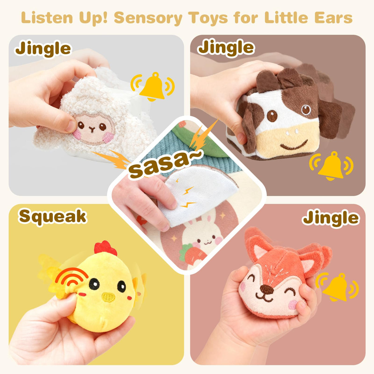 Baby Sensory Toys 6-12 Months Soft Rattle Plush Barn Animal Baby Boy Gifts