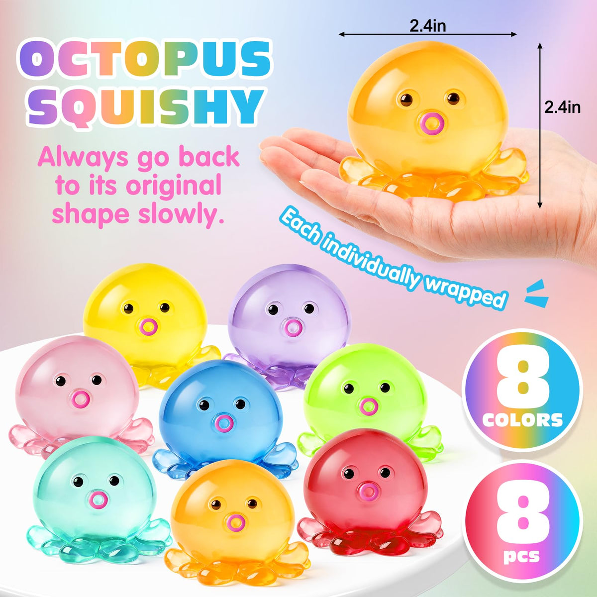VISCOO 8 Pack Octopus Stress Balls for Kids, Slow Rising Squishy Toys