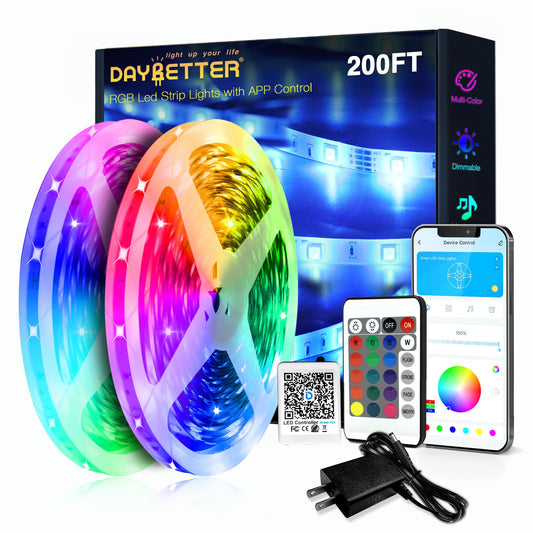 DAYBETTER LED Strip Lights 200ft 2 * 100ft RGB Music Sync Smart App Control