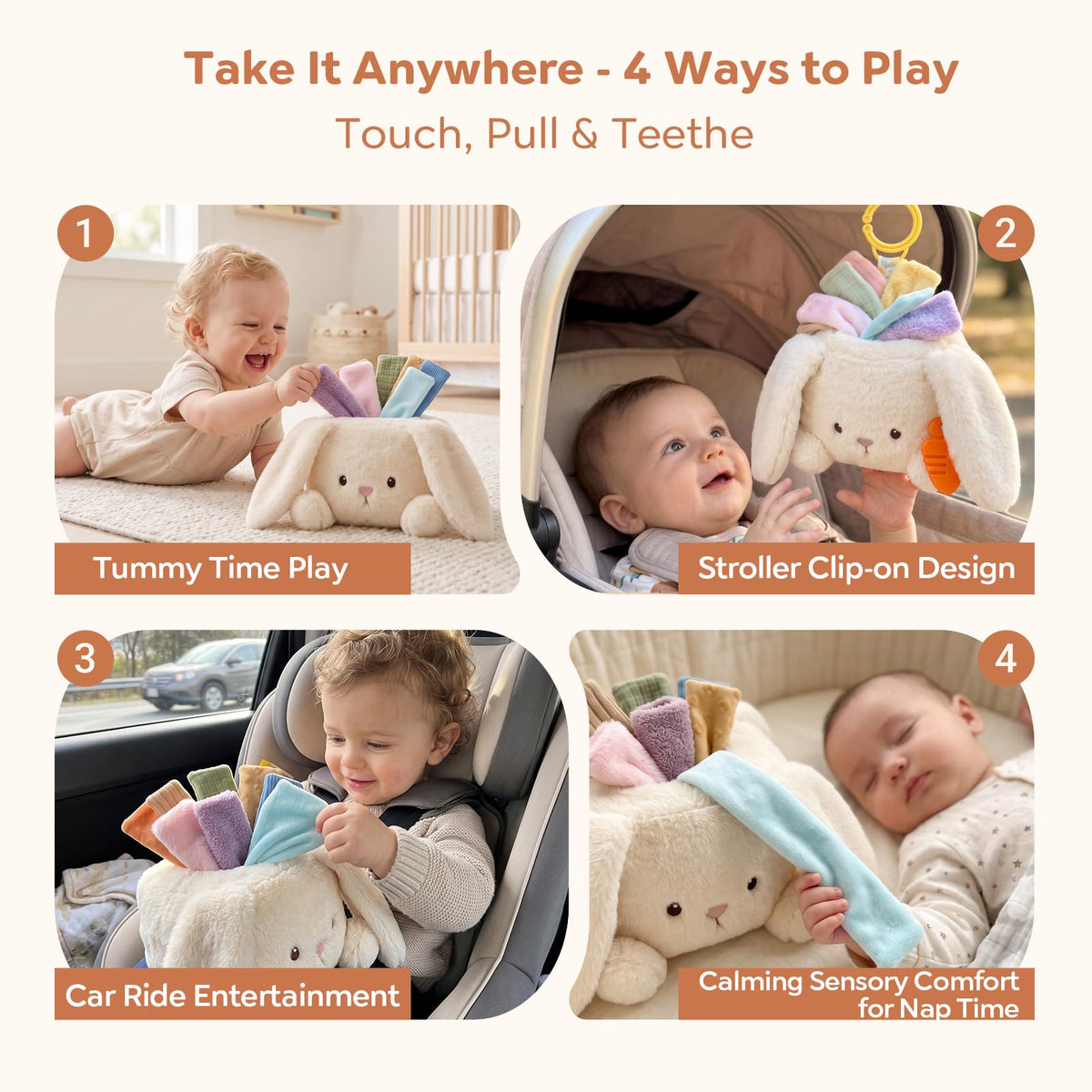 weirtoya Baby Bunny Tissue Box Toy,Baby Toys 6-12 Months