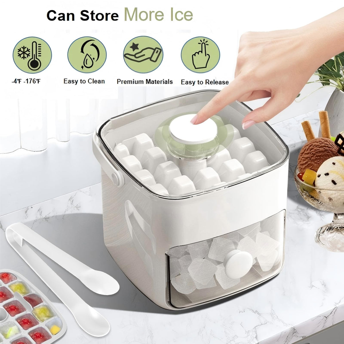 Ice Cube Tray with Lid & Bin Ice Maker Ice Trays for Freezer