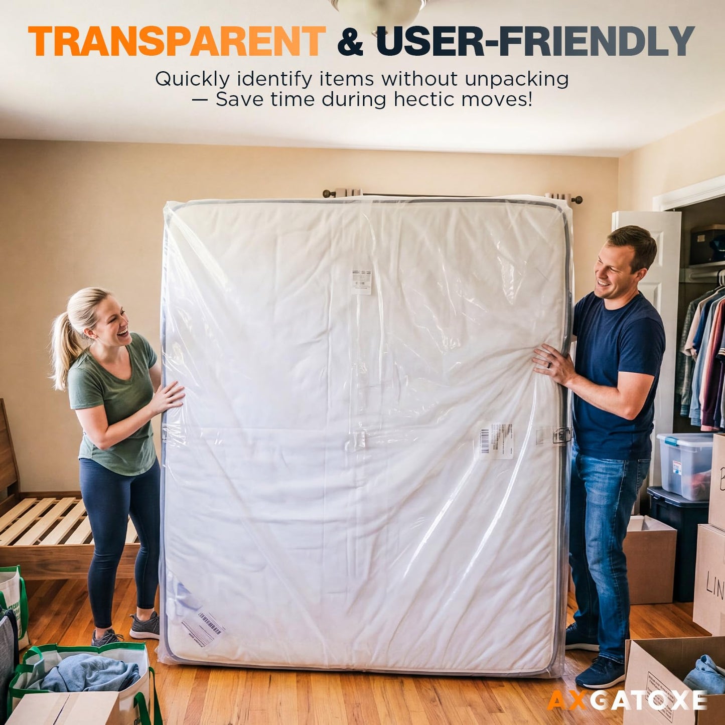 Axgatoxe Plastic Mattress Bag for Moving Storage, Queen Size (1.5MIL)