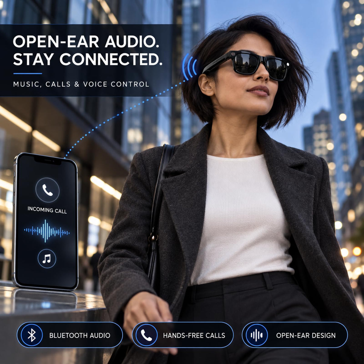 AI Smart Glasses with 8MP Camera, 1080P Video, AI Assistant & Translation