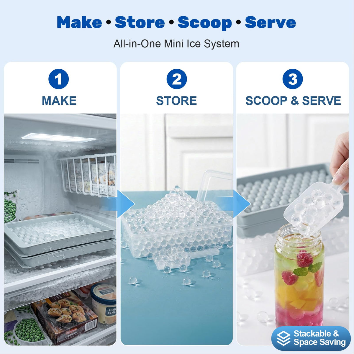 Mini Ice Cube Trays with Lid & Bin, Tiny Pebble Ice Balls for Coffee