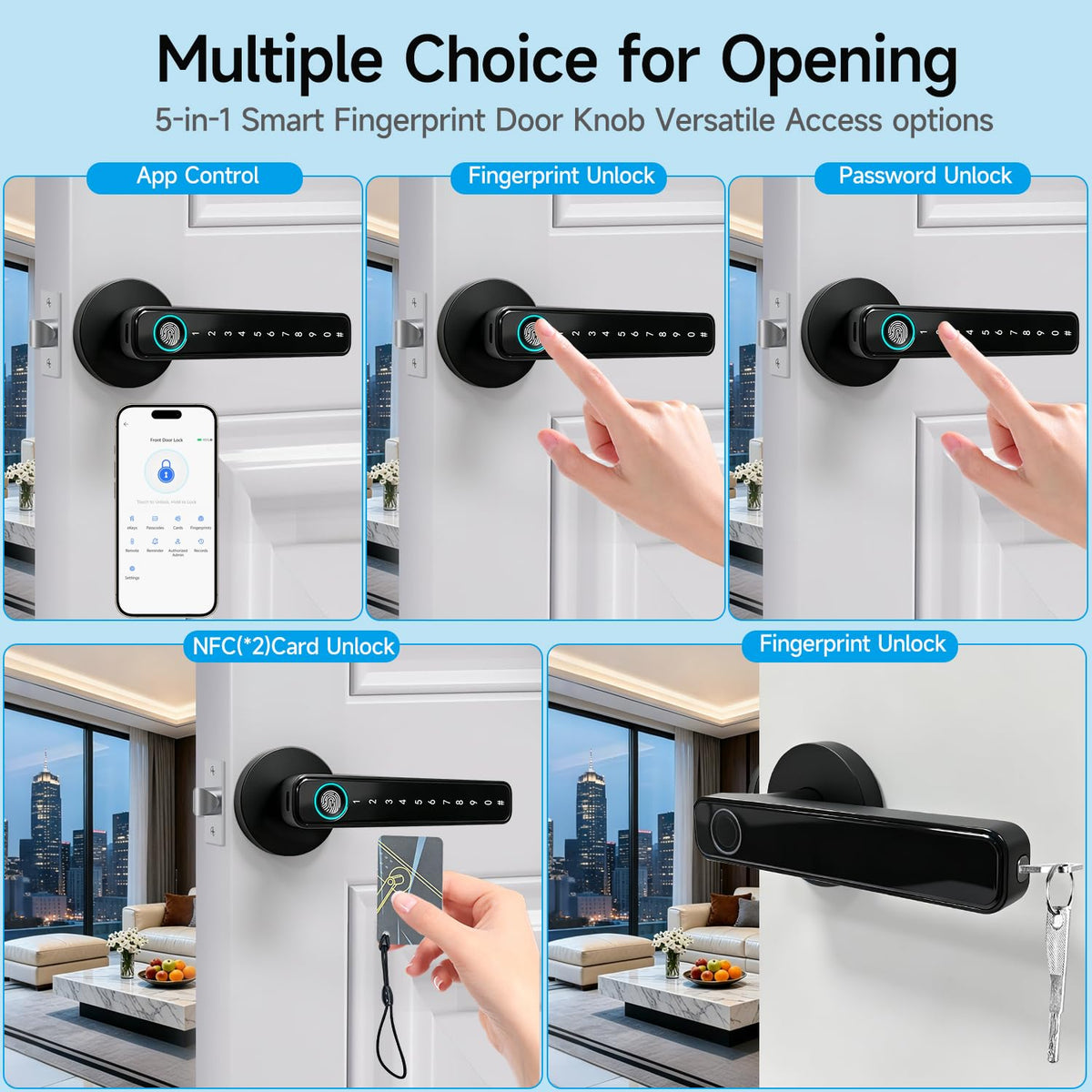 Orcahived Fingerprint Door Lock with Keypad, 5-in-1 Smart Door Knob