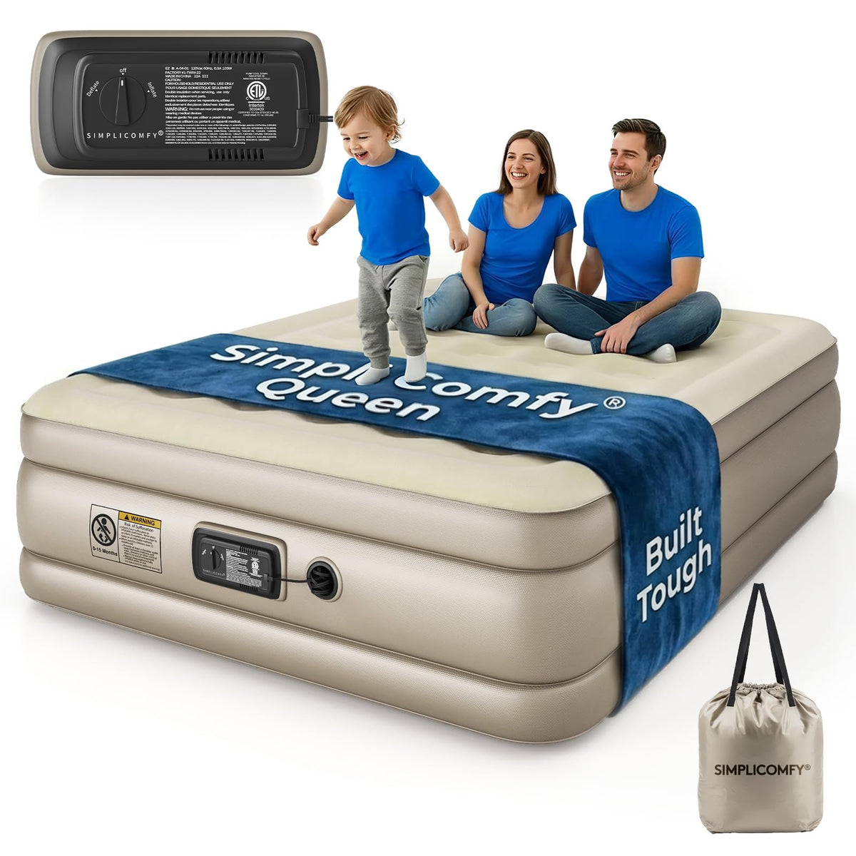Simpli Comfy 18" Raised Double-High Queen Inflatable Air Mattress, 700lb